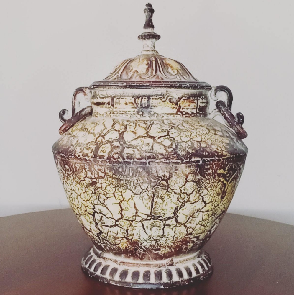 Rustic Crackled Black Vanilla Round Trinket Box, 11"